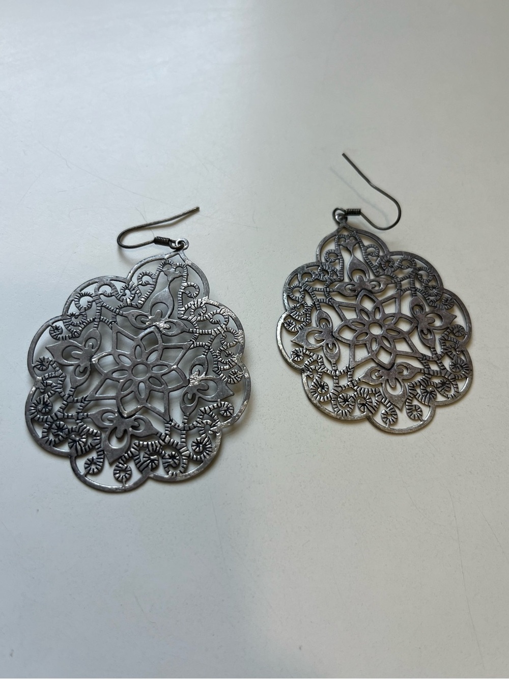 Intricate Floral Filigree Drop Earrings - Silver